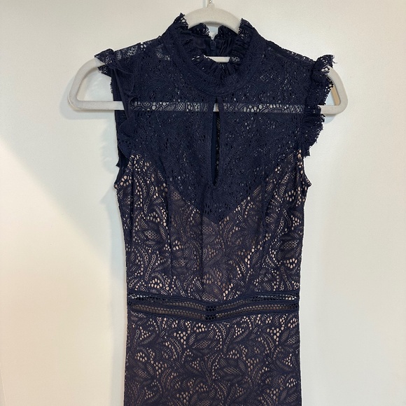 Bardot Navy Lace Mini Dress - Picture 1 of 4